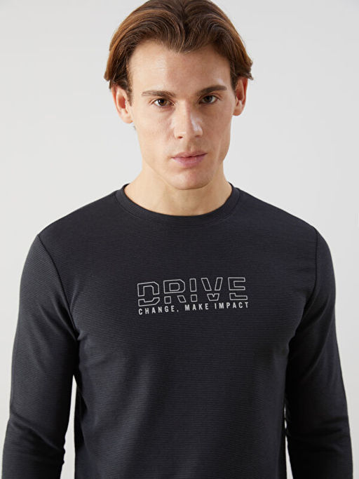 Bisiklet Yaka Uzun Kollu Bask?l? Erkek Sweatshirt