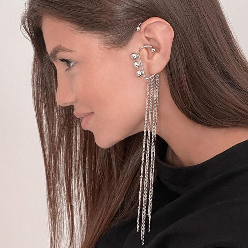 Серьга Кафф водопад, цвет серебро - Queen fair фото 2