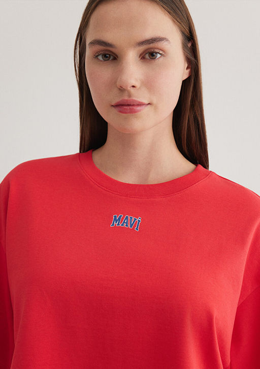 Mavi Logo Bask?l? K?rm?z? Crop Tisort  фото 5