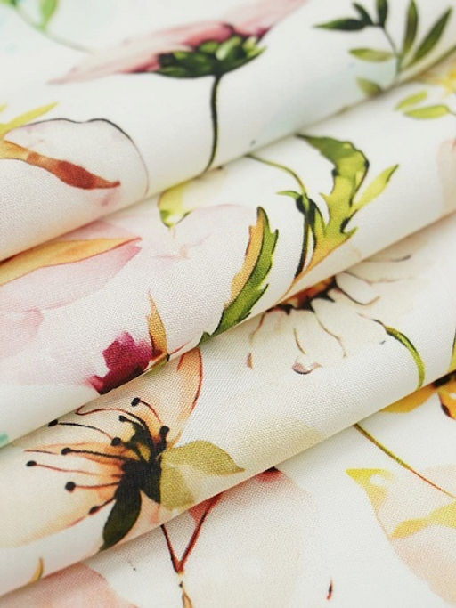 Штапель Премиум (Digital) Летняя палитра цв.белый, ш.1.45м, вискоза-100%, 105гр/м.кв - Купава фото 9