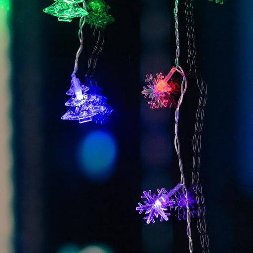 Гирлянда Бахрома 1.8?0.5 м с насадками Ёлки и снежинки, IP20, прозрачная нить, 48 LED, свечение мульти (RG/RB), мигание, 220 В - Luazon lighting фото 6