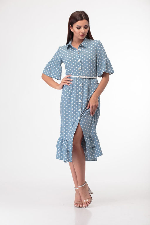 Платье ANELLI 713 бирюза с горохами  фото 3