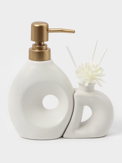 Набор для ванной Дуэт, 2 предмета: дозатор для мыла, диффузор, белый