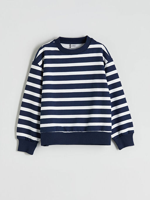 Bisiklet Yaka ?izgili K?z ?ocuk Sweatshirt