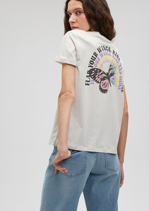 Kelebek Bask?l? Gri Tisort - Mavi фото 2