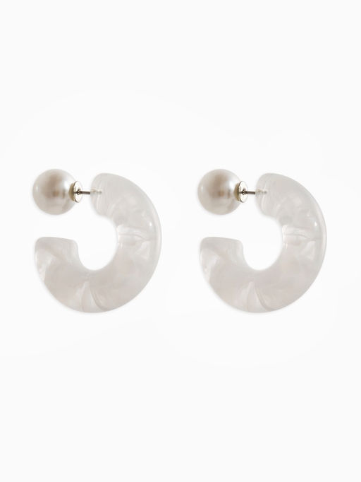 Цена за 2 шт. Серьги акрил «Полукольцо с бусиной №10», белые