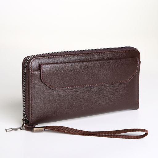 Портмоне-клатч мужской на молнии, с ручкой, коричневое