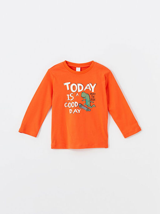 Bisiklet Yaka Dinozor Bask?l? Erkek Bebek Ti??rt