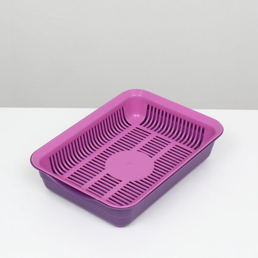 Туалет для кошек, 35.5×26×7 см, с сеткой, пластик, фиолетовый, розовая