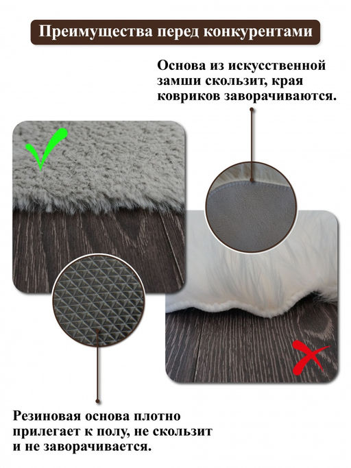 Коврик меховой шкура SHAHINTEX 50х88 блэкглама 01  фото 8