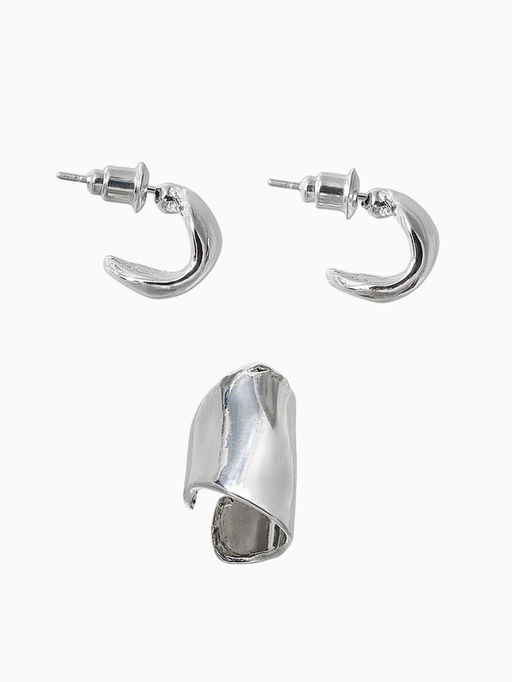 Набор серьги и каффа 3 шт. Минимализм тренд, цвет серебро - Qf фото 2