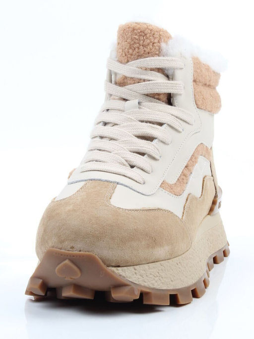 04-WG042-2M BEIGE/WHITE Кроссовки зимние женские (натуральная кожа, натуральная замша, 100% шерсть)