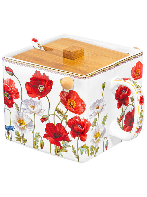 Банка д/сыпучих прод. 1 л 16,5х15,5х11,5 см Маки, с откид. бамбук. крыш.+ложка NEW BONE CHINA - Elan gallery фото 3