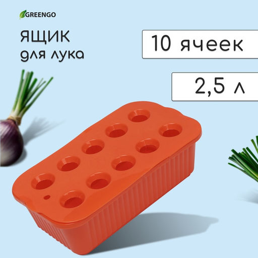 Цена за 2 шт. Ящик для выращивания зелёного лука, 29×16×8.5 см, 2.5 л, 10 лунок, пластик, оранжевый, Greengo