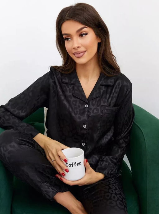 K11227 Костюм домашний: рубашка и брюки ЧЕРНЫЙ