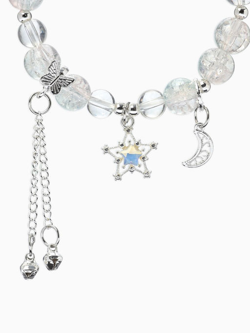 Браслет с подвесками "Сахарный" ночное небо, шар № 10/8, цвет нежно-розово-голубой в серебре   10967