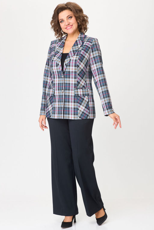Костюм БелЭльСтиль 412/601 синяя клетка + синий однотон  фото 5
