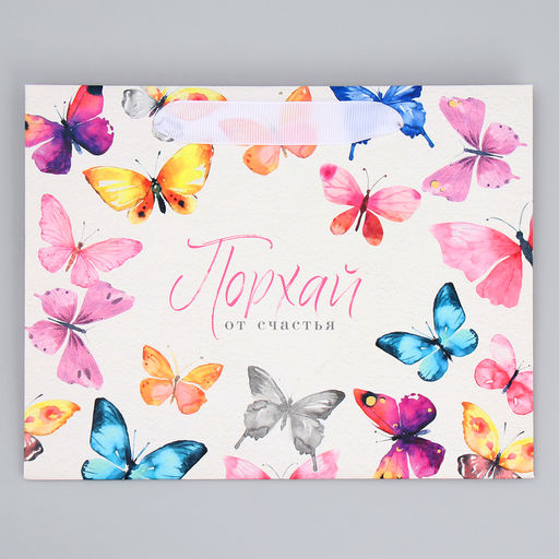 Цена за 2 шт. Пакет подарочный ламинированный, упаковка, Порхай от счастья, MS 23?18?10 см