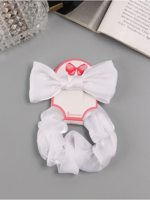 Цена за 6 шт. Набор для волос «Школьница», резинка 10 см, зажим 8 см, классик, белый