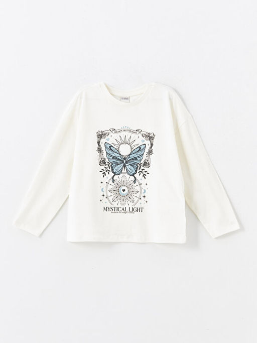 Bisiklet Yaka Bask?l? K?z ?ocuk Ti??rt