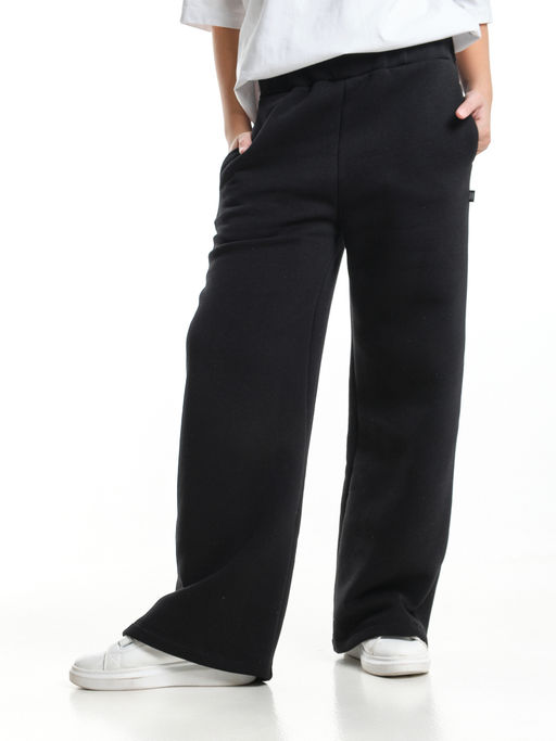 Брюки для девочки с карманами утепленные с начесом классические 22-7347 черный - Mini maxi фото 5