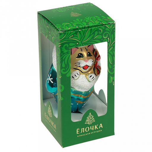 Елочная игрушка фигурка стеклянная Рукавичка. Кот 10см, ручная художественная роспись, подарочная упаковка, цвета микс (Россия) - Домашняя мода фото 8
