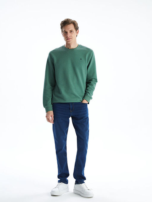 Bisiklet Yaka Uzun Kollu Bask?l? Erkek Sweatshirt