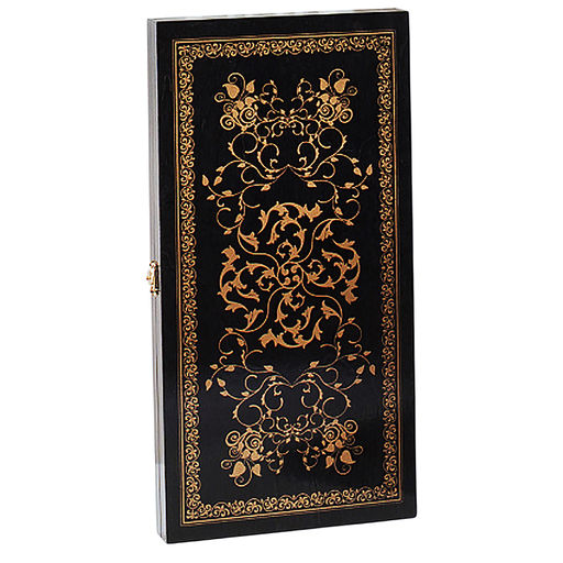 Нарды малые черные, рисунок золото "Вьюн" (400*200*40)