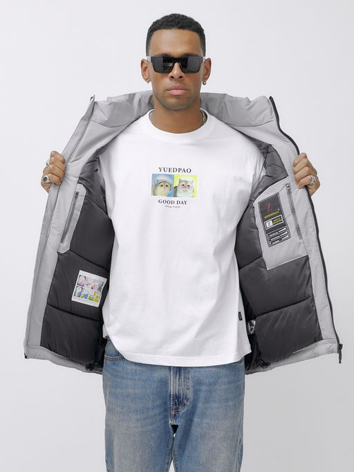 Куртка спортивная мужская зимняя с капюшоном светло-серого цвета 3222SS - Wonderrman фото 16