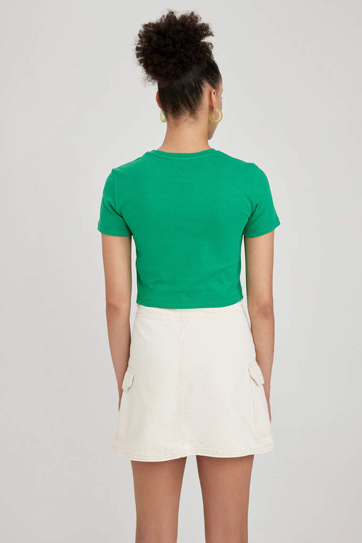 Базовая футболка классного кроя в рубчик с короткими рукавами - Defacto фото 3