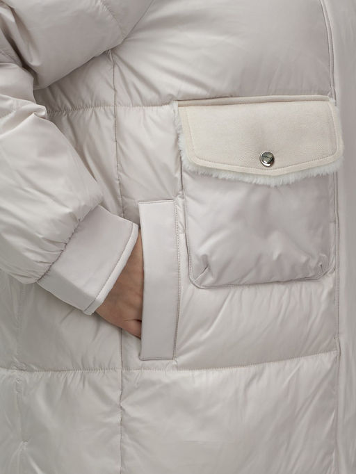 Куртка зимняя женская с капюшоном модная бежевого цвета 7341B - Visdeer фото 12