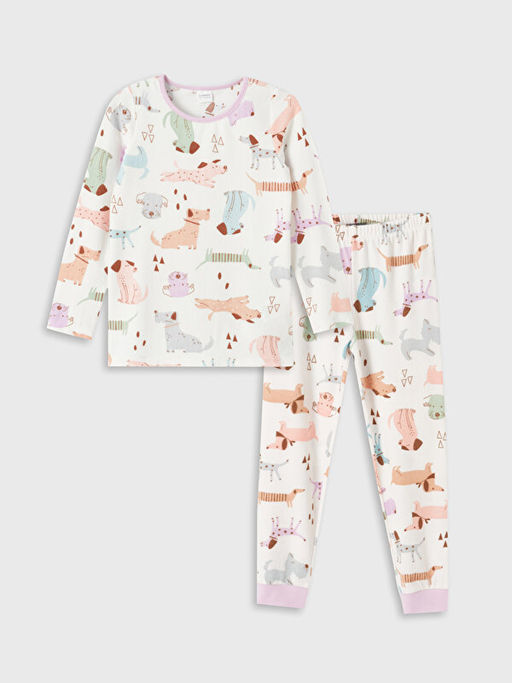 Bisiklet Yaka Desenli Uzun Kollu Polar K?z ?ocuk Pijama Tak?m?