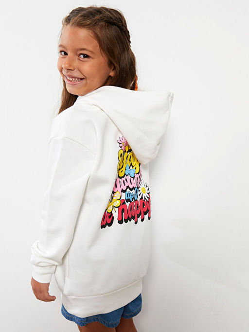 Kap??onlu Bask?l? Uzun Kollu K?z ?ocuk Sweatshirt - Waikiki фото 2