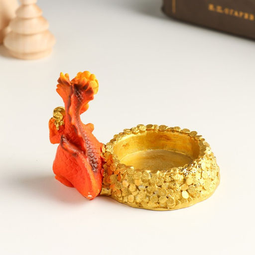 Фигурка-подсвечник на 1 свечу «Дракон с золотыми монетами». полистоун, 8.8×5.2×6.3 см, МИКС