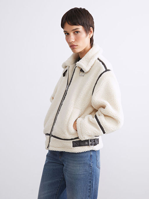 Kad?n Ceket Yaka D?z Pel?? Mont