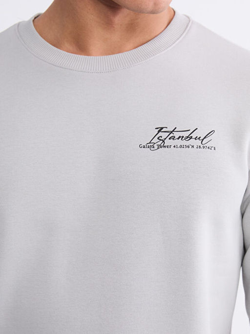 Bisiklet Yaka Bask?l? Erkek Sweatshirt