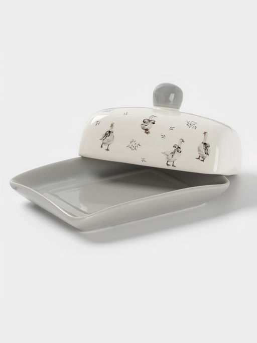 Маслёнка Доляна «Гуси», 17×12×8.5 см, доломит, белая