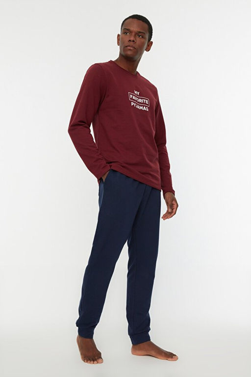 Bordo Regular Fit Slogan Bask_l_ _rme Pijama Tak_m_ TMNAW22PT0759 - Trendyolmilla фото 2
