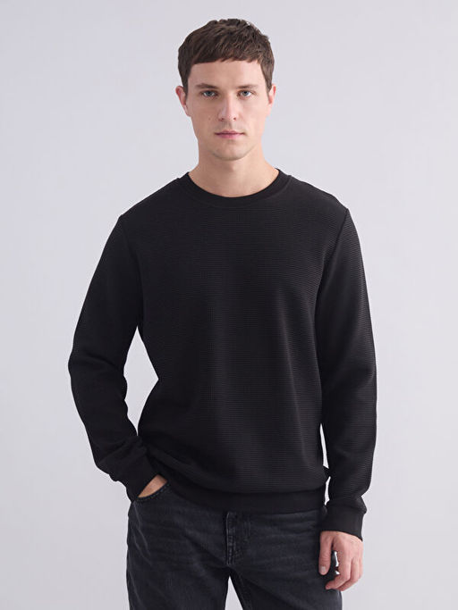 Bisiklet Yaka Dokulu Erkek Sweatshirt