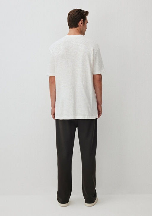 Bisiklet Yaka Beyaz Basic Tisort - Mavi фото 4