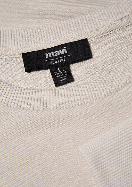 Bisiklet Yaka Bej Basic Sweatshirt - Mavi фото 6