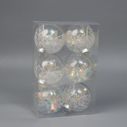 Ёлочные игрушки Прозрачный лист, шары новогодние, d=8 см, набор 6 шт. - Зимнее волшебство фото 4