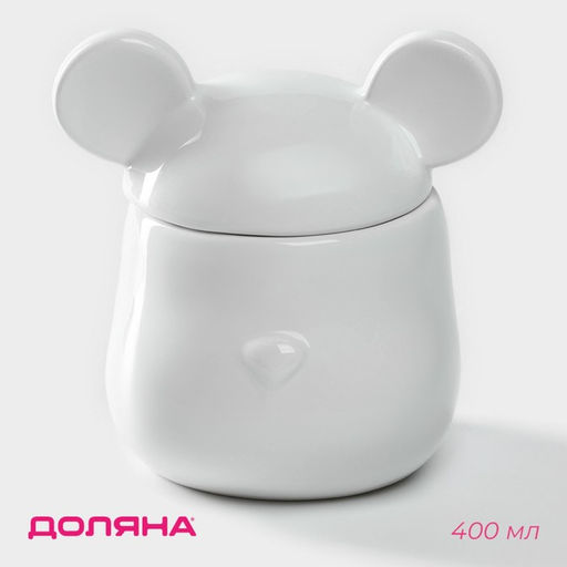 Сахарница Доляна «Мишка Отто», 400 мл, 11×12×12.5 см, белая