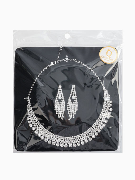 Набор 2 пред-а: серьги, колье со стразами "Лёд" зигзаг, d=13,5см, цвет белый в серебре