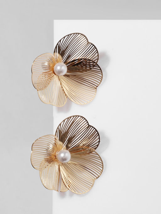 Серьги с жемчугом Цветы лёгкие, цвет белый в золоте