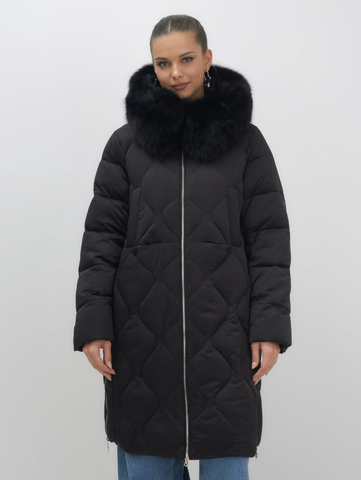 Пальто зимнее утепленное с мехом и капюшоном тренд черного цвета 7753Ch - Visdeer фото 7