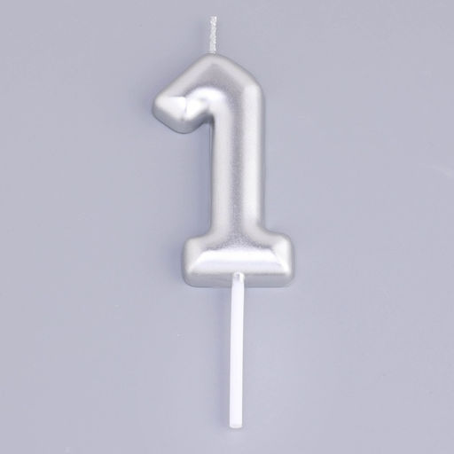 Свеча в торт «Европейская», цифра 1, 6 см, серебро