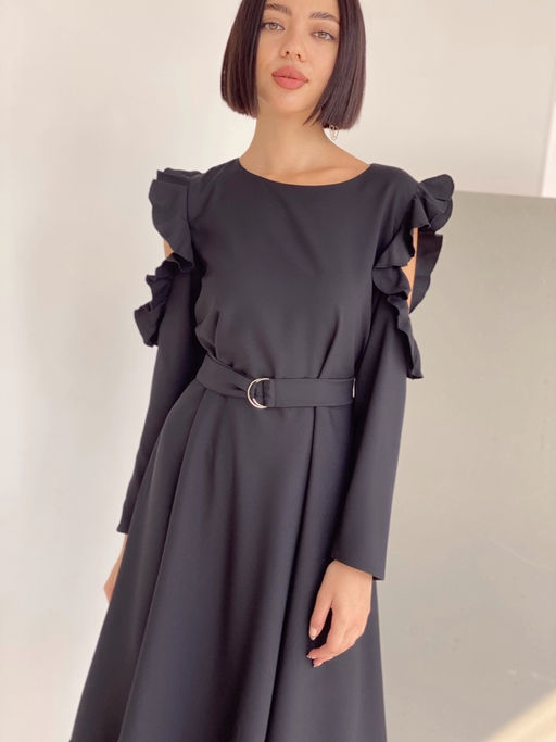 Martichelli Платье из микрошифона с открытыми плечами чёрное  фото 3