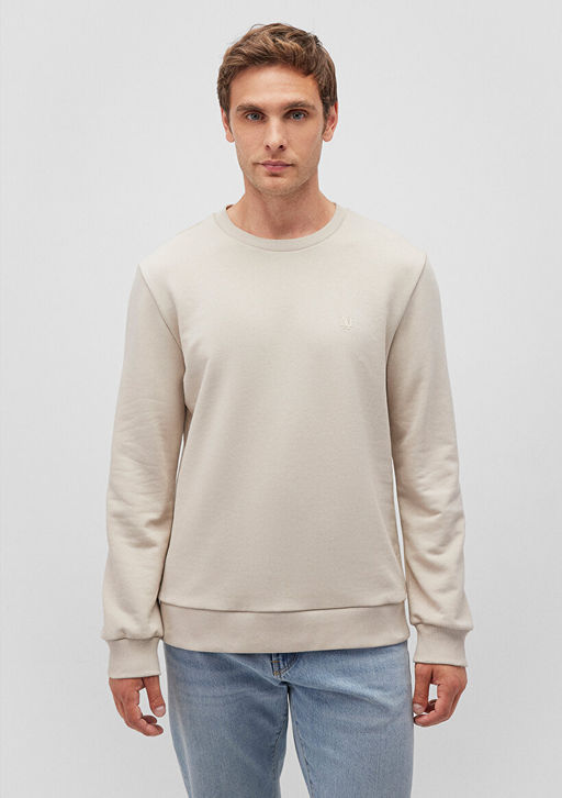 Bisiklet Yaka Bej Basic Sweatshirt - Mavi фото 3