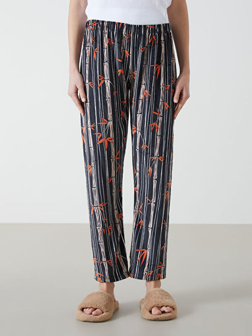 Beli Lastikli Desenli Kadife Kad?n Pijama Alt